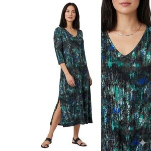 Sympli V Neck Midi Dress Size 10 Colour Camo Forest Green